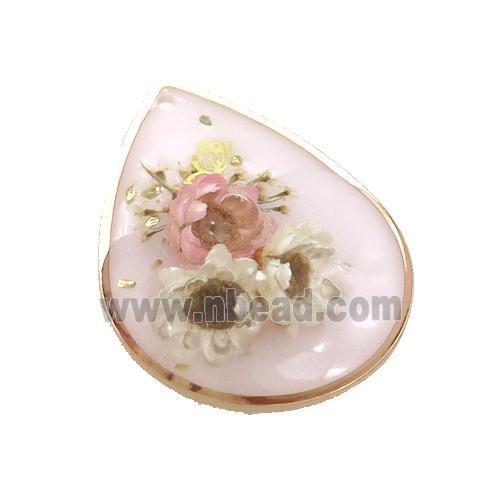 Pink Resin Teardrop Pendant Flower