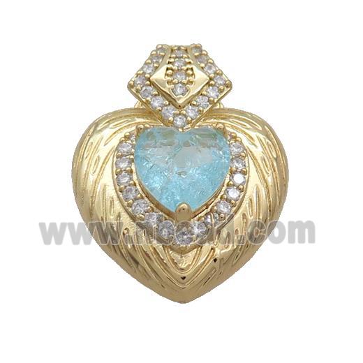 Copper Heart Pendant Pave Blue Crystal Glass Gold Plated