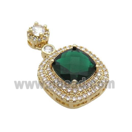 Copper Square Pendant Pave Green Crystal Glass Gold Plated