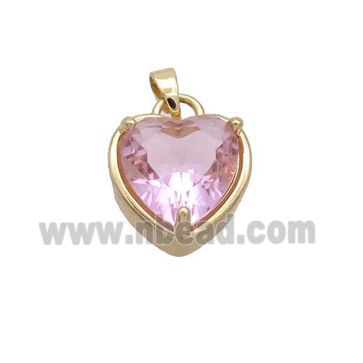 Copper Heart Pendant Pave Pink Crystal Glass Gold Plated