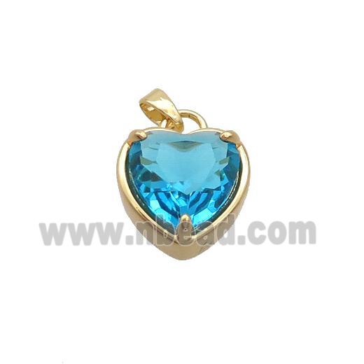 Copper Heart Pendant Pave Blue Crystal Glass Gold Plated