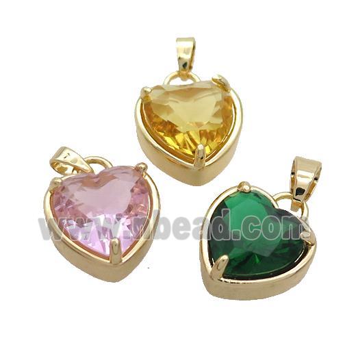 Copper Heart Pendant Pave Crystal Glass Gold Plated Mixed