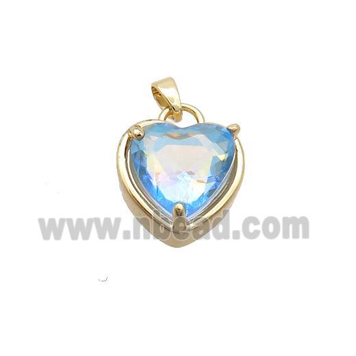 Copper Heart Pendant Pave Blue Crystal Glass Gold Plated