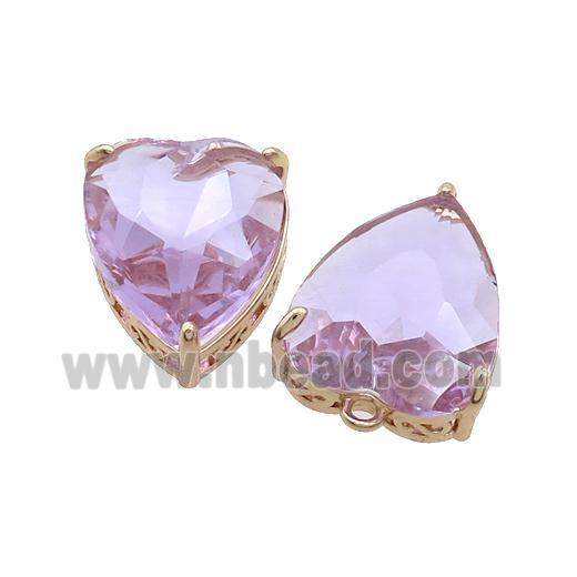 Copper Heart Pendant Pave Purple Crystal Glass Gold Plated