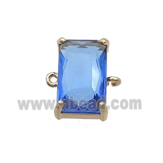 Copper Rectangle Connector Pave Blue Crystal Glass Gold Plated