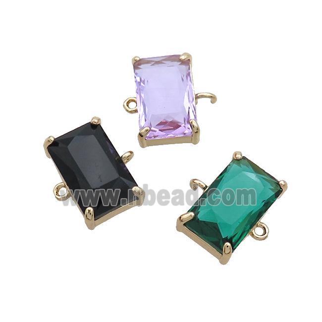 Copper Rectangle Connector Pave Crystal Glass Gold Plated Mixed