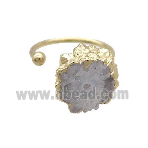 White Quartz Druzy Ring Gold Plated