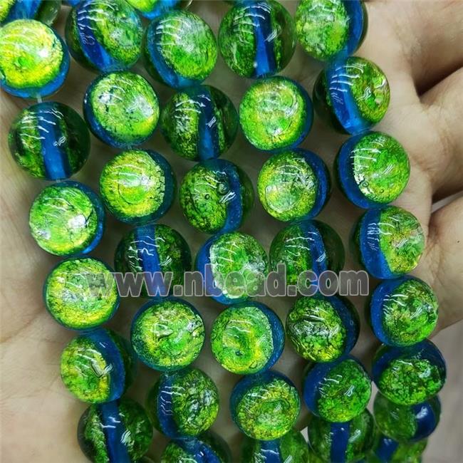 Lampwork Grass Beads Green Blue Smooth Round