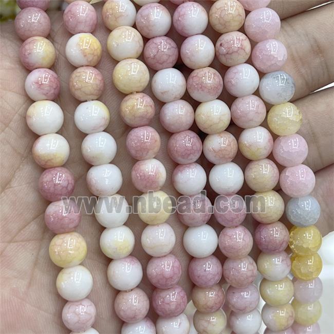 Ceramic Glass Beads Smooth Round Pink Yellow