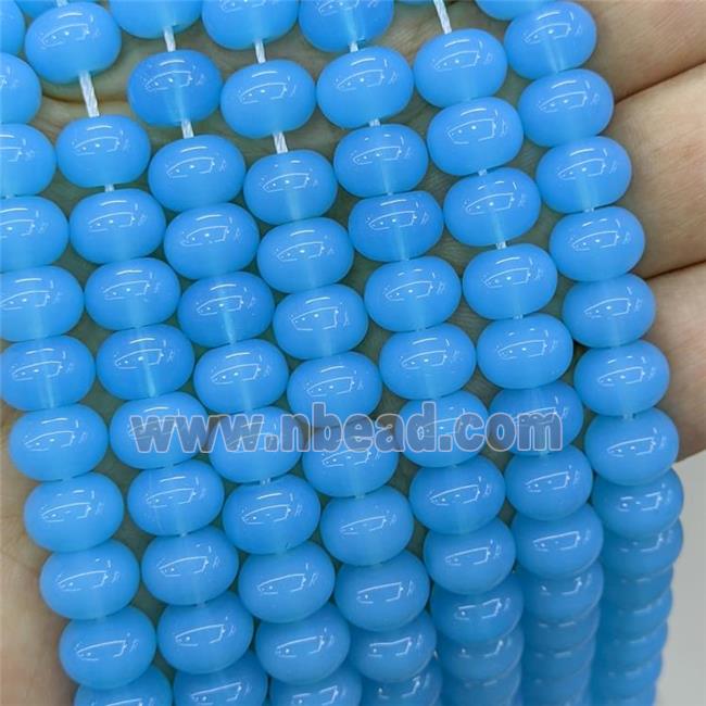 Jadeite Glass Beads Blue Dye Smooth Rondelle