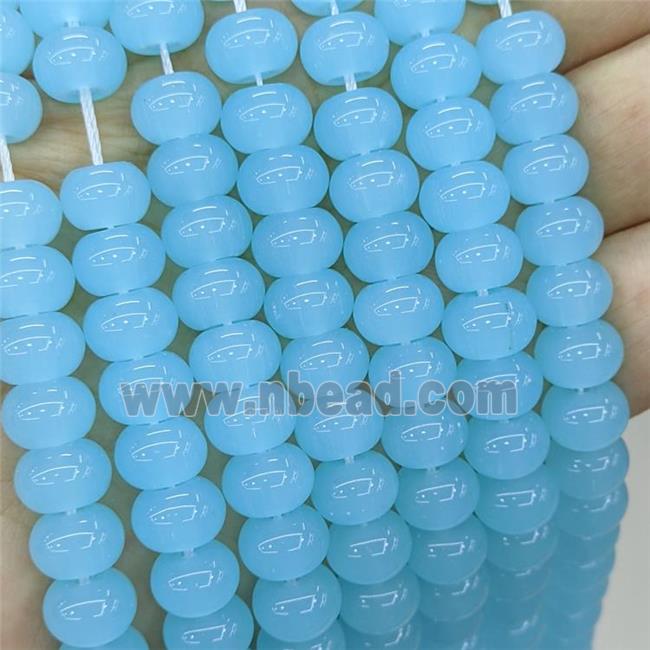 Jadeite Glass Beads Blue Dye Smooth Rondelle