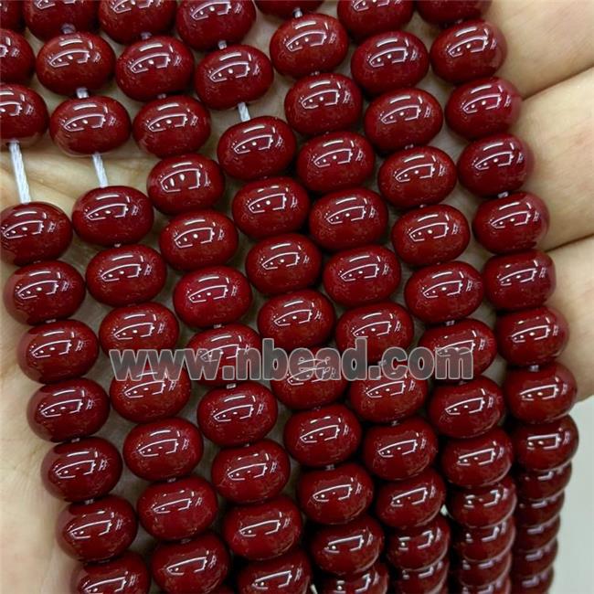 Jadeite Glass Beads DarkRed Dye Smooth Rondelle