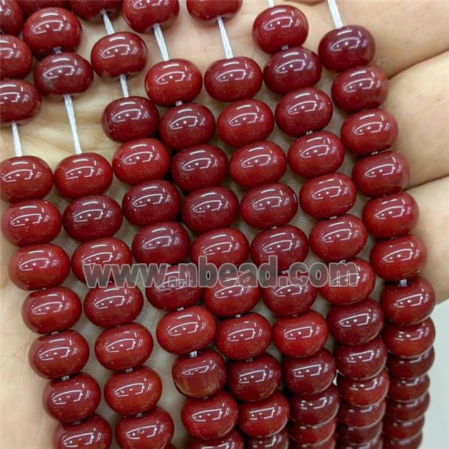 Jadeite Glass Beads DeepRed Dye Smooth Rondelle