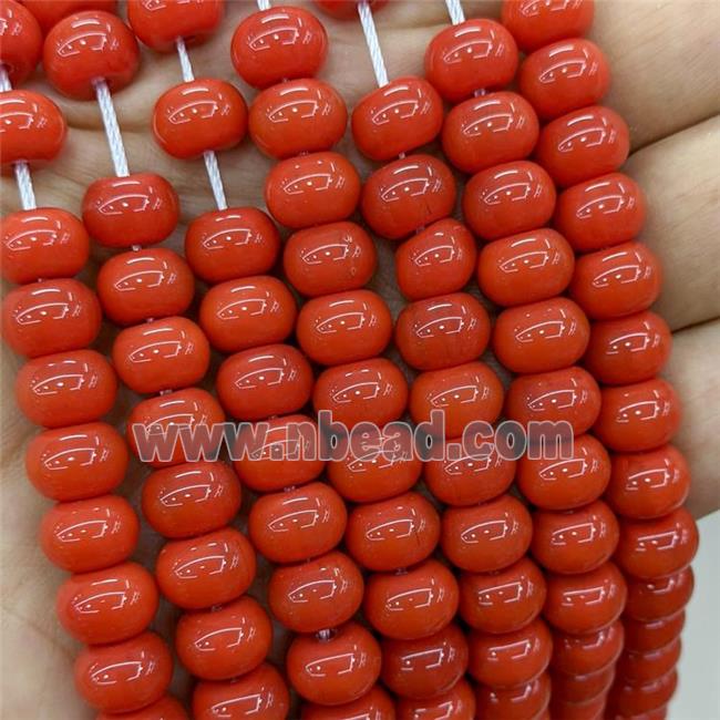 Jadeite Glass Beads Lt.Red Dye Smooth Rondelle