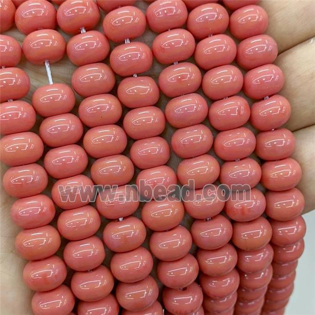 Jadeite Glass Beads Peach Dye Smooth Rondelle