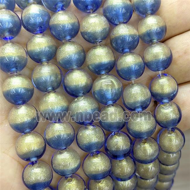 Blue Foil Glass Round Beads Smooth