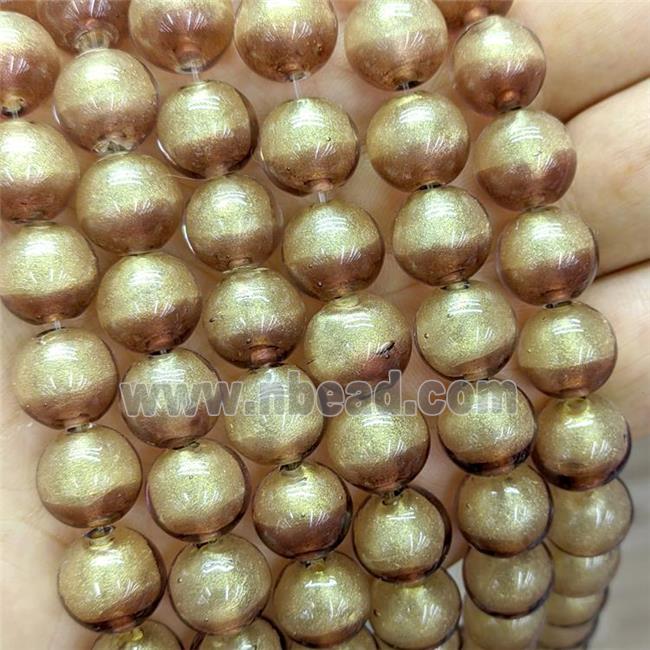 Coffee Foil Glass Round Beads Smooth