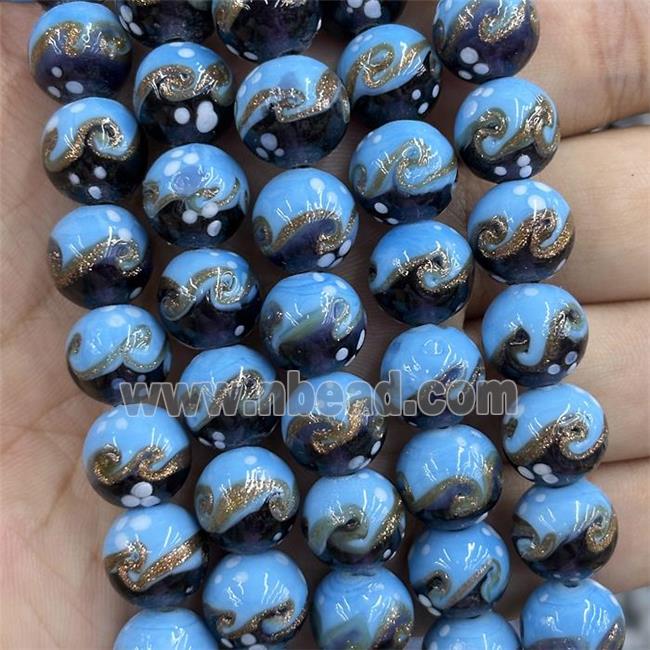 Lampwork Glass Round Beads Blue