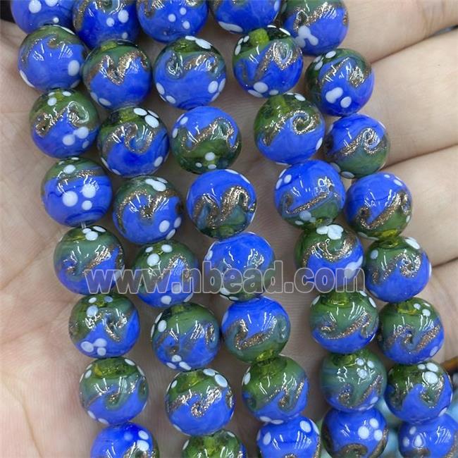 Lampwork Glass Round Beads Royalblue