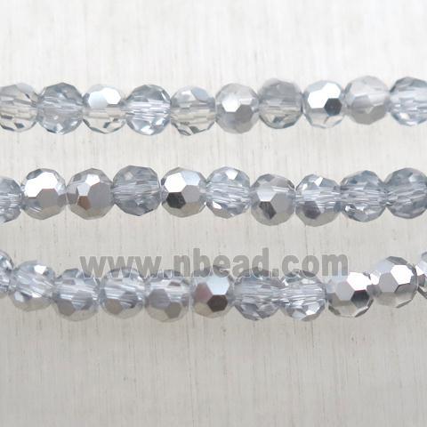 faceted chinese crystal glass ball beads, half silver electroplated