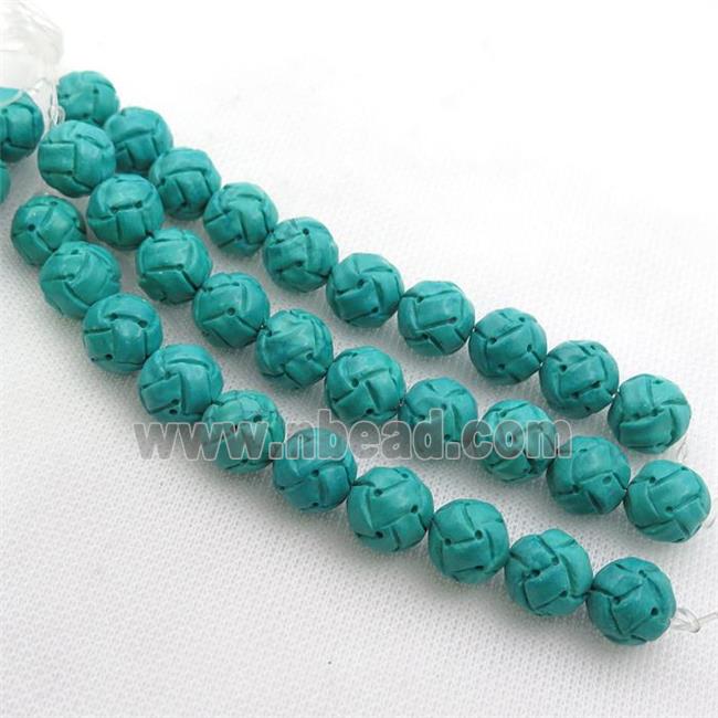 green Sinkiang Turquoise beads, round football, carved