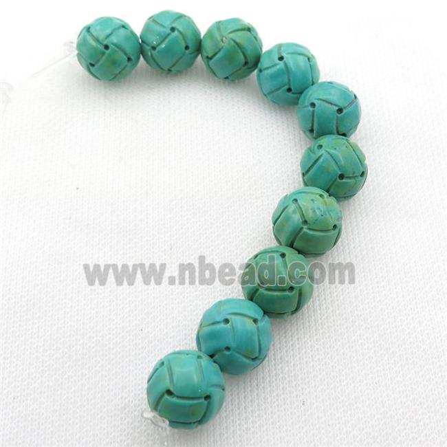 green Sinkiang Turquoise round beads, football, carved