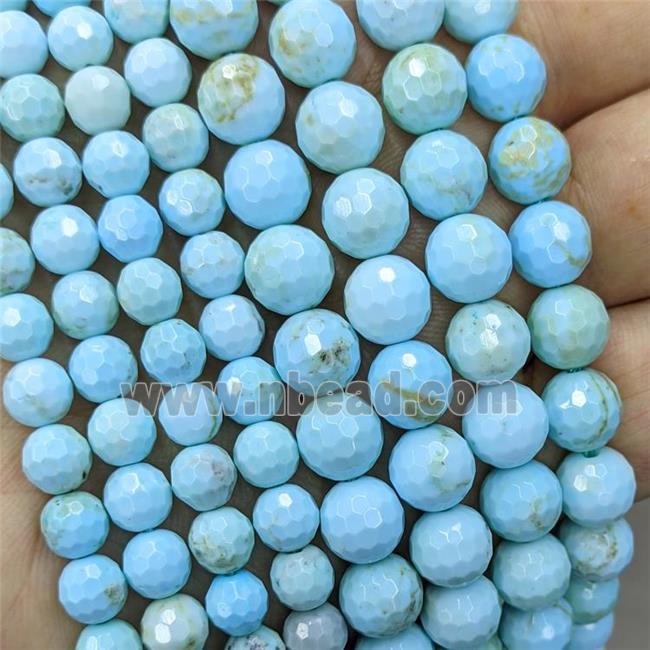 Natural Howlite Turquoise Beads Blue Dye Faceted Round