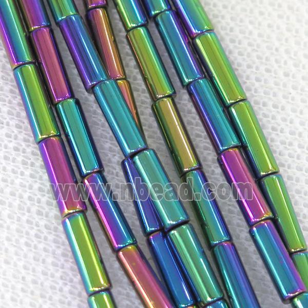 Hematite tube beads, rainbow electroplated