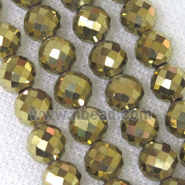 faceted round Hematite beads, gold plated