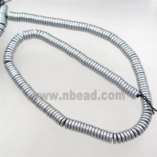 Hematite heishi beads, platinum plated