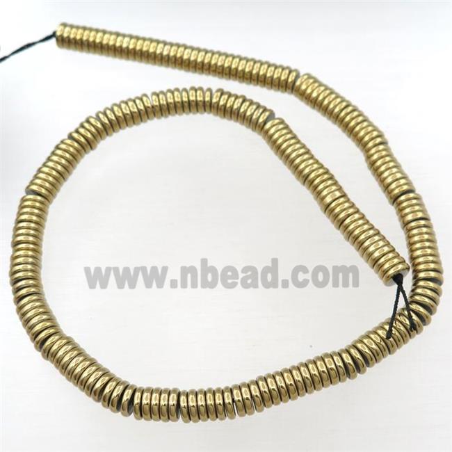 Hematite heishi beads, gold plated