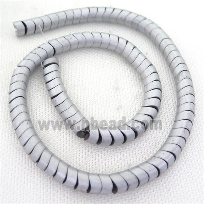 Hematite wave Beads, snakeskin, matte, silver plated