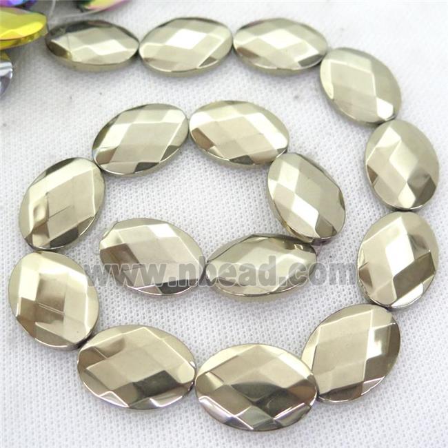 Hematite Beads, faceted oval, pyrite color