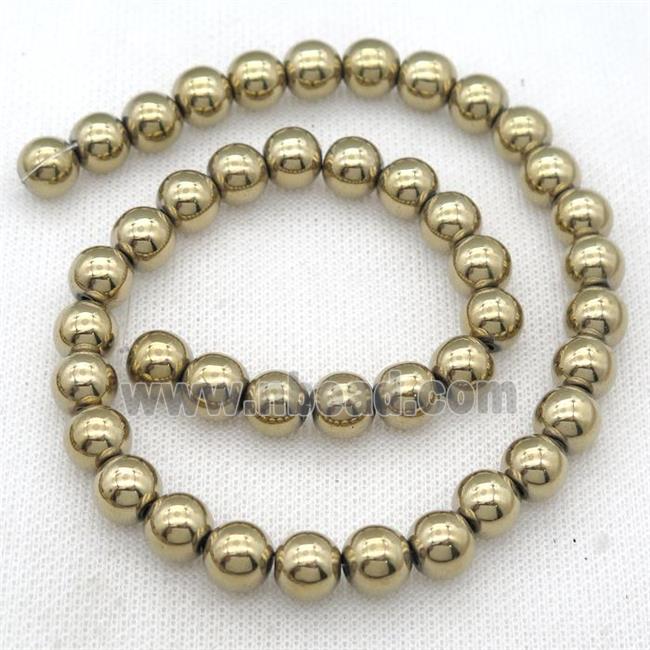 round Hematite Beads, lt.gold electroplated