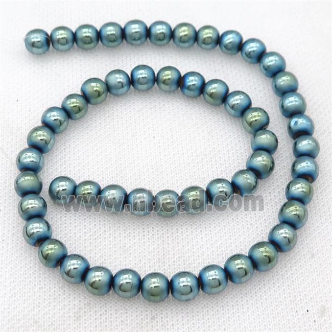 round Hematite Beads with line, green electroplated, matte