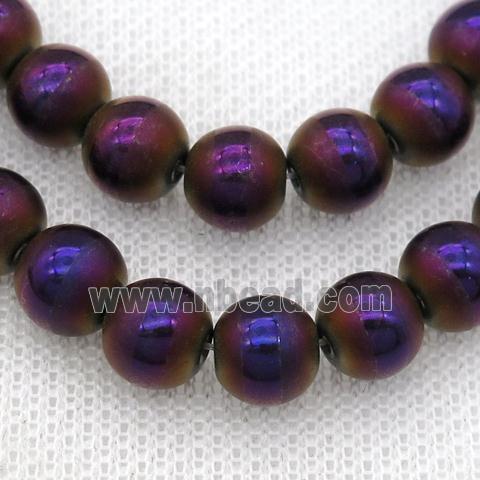 round Hematite Beads with line, purple electroplated, matte