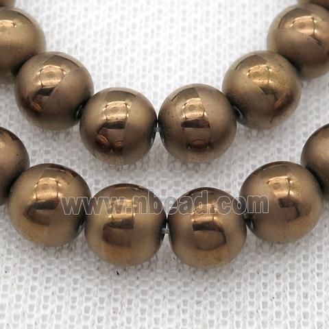 round Hematite Beads with line, brown electroplated, matte