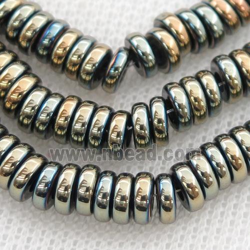 Hematite heishi beads, bluegold