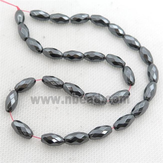 black Hematite beads, faceted rice