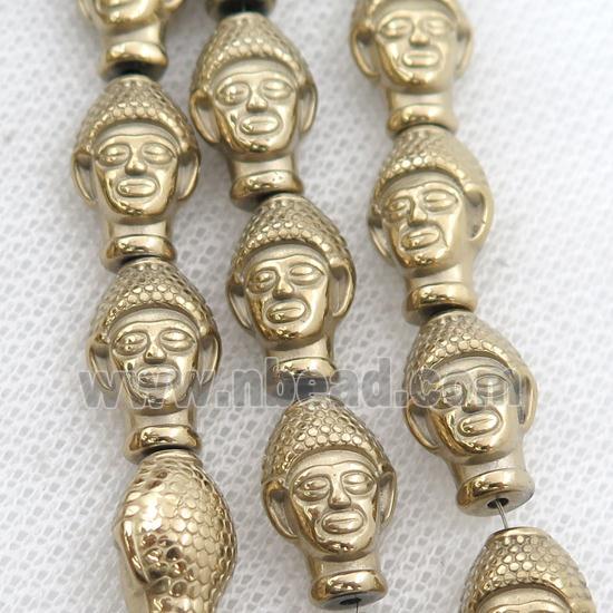 Hematite buddha beads, pyrite color electroplated