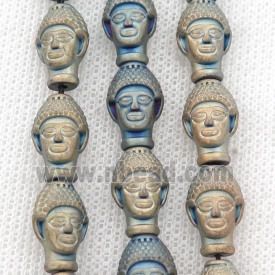 matte Hematite buddha beads, bluegold electroplated