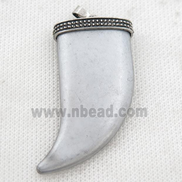 matte Hematite horn pendant, platinum electroplated