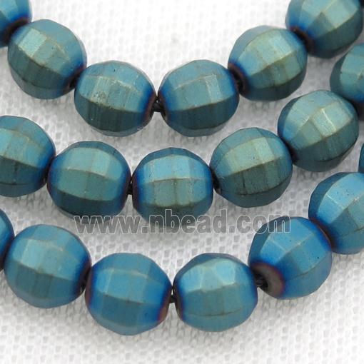 matte Hematite lantern beads, green electroplated