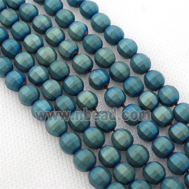 matte Hematite lantern beads, green electroplated