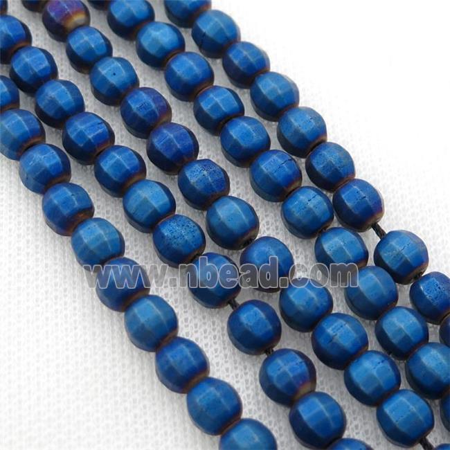 matte Hematite lantern beads, blue electroplated