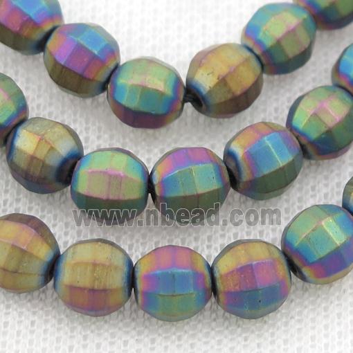 matte Hematite lantern beads, rainbow electroplated