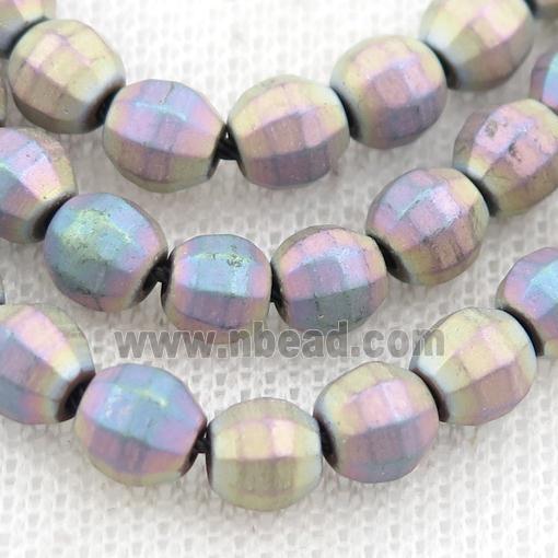 matte Hematite lantern beads, multicolor electroplated