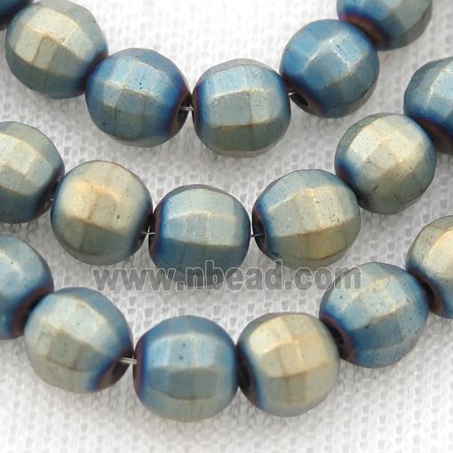 matte Hematite lantern beads, bluegold electroplated