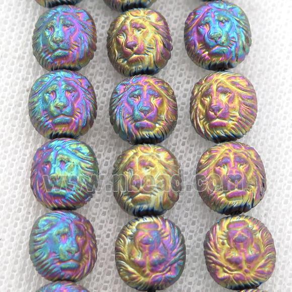 matte Hematite Lion Beads, rainbow electroplated