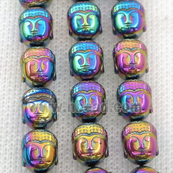 Hematite buddha beads, rainbow electroplated